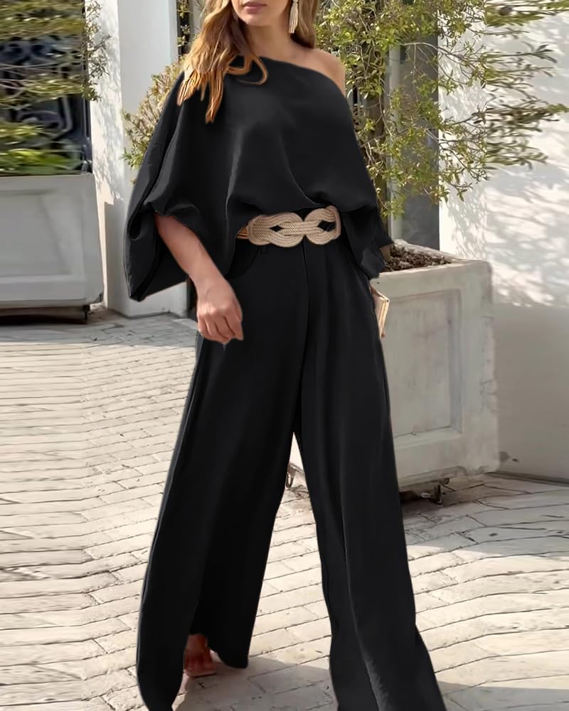 Thumbnail 3 de CHICME Women’s Summer Off-Shoulder Top and Wide-Leg Pants 2-Piece Set for Vacation & Travel