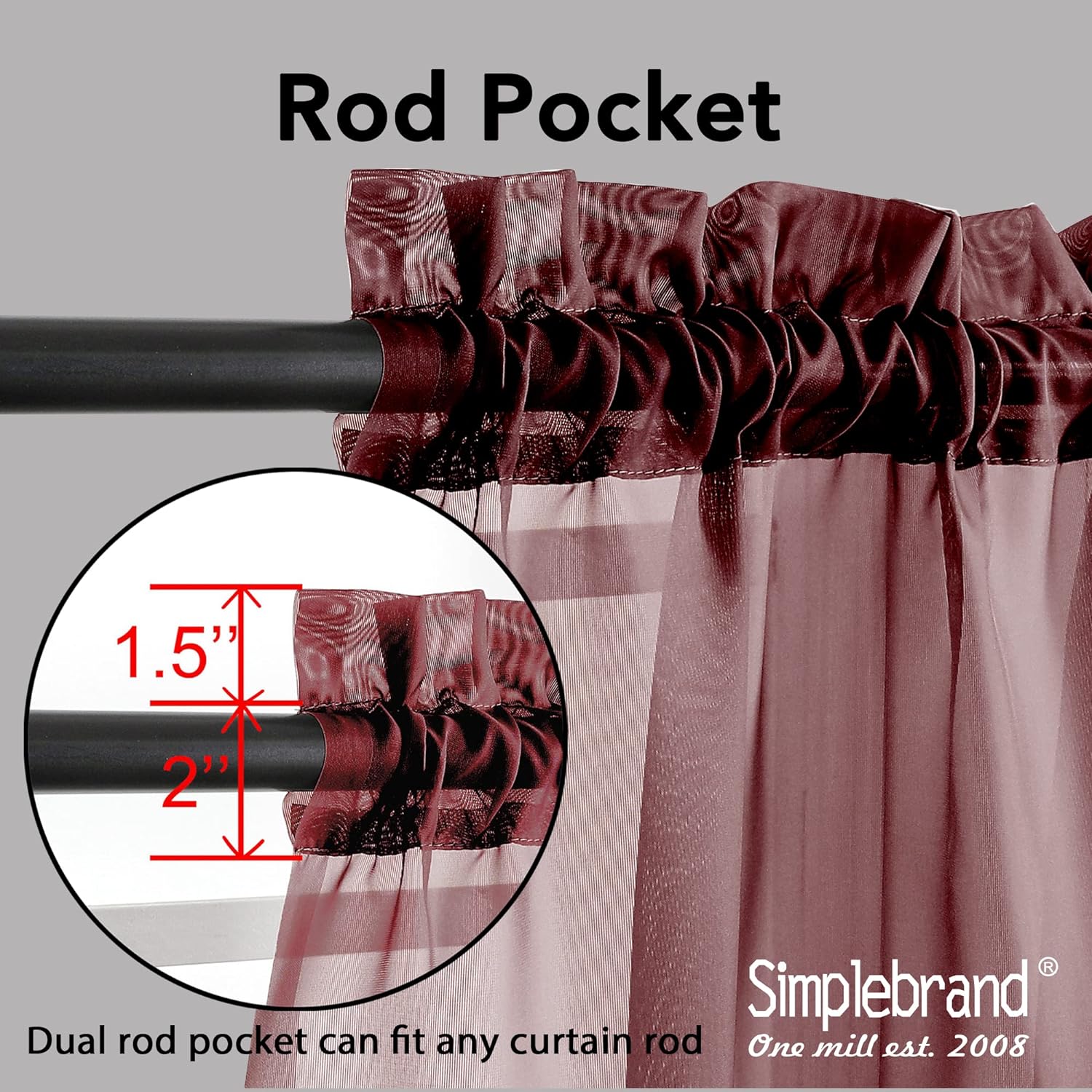 Detalle 2 de Simplebrand Red Sheer Curtains 84" Length 🪟