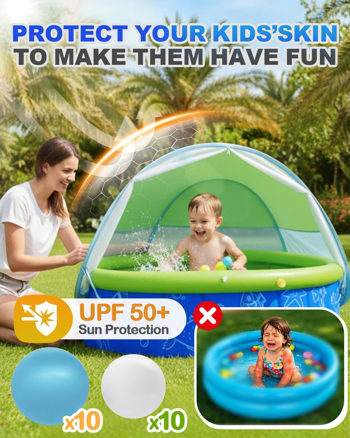 Thumbnail 1 de Olutula 2026 Foldable Kiddie Pool with Canopy – 47-Inch, 20 Ocean Balls, Portable Outdoor Shade