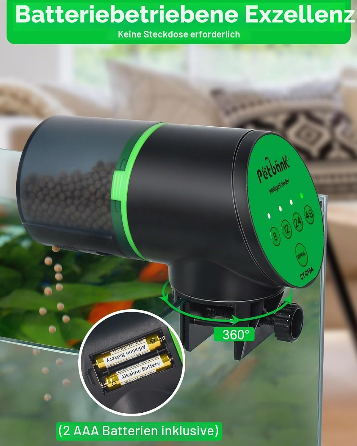 Detalle 2 de Petbank Futterautomat Aquarium – Automatischer Fischfutterspender mit Batteriebetrieb