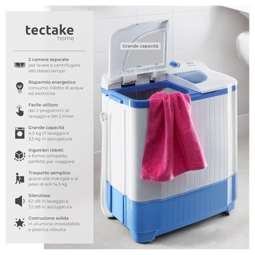 Detalle de tectake Mini Lavatrice con Centrifuga 2 in 1 — lavatrice portatile 4,5 kg, ideale per campeggio e piccoli ambienti