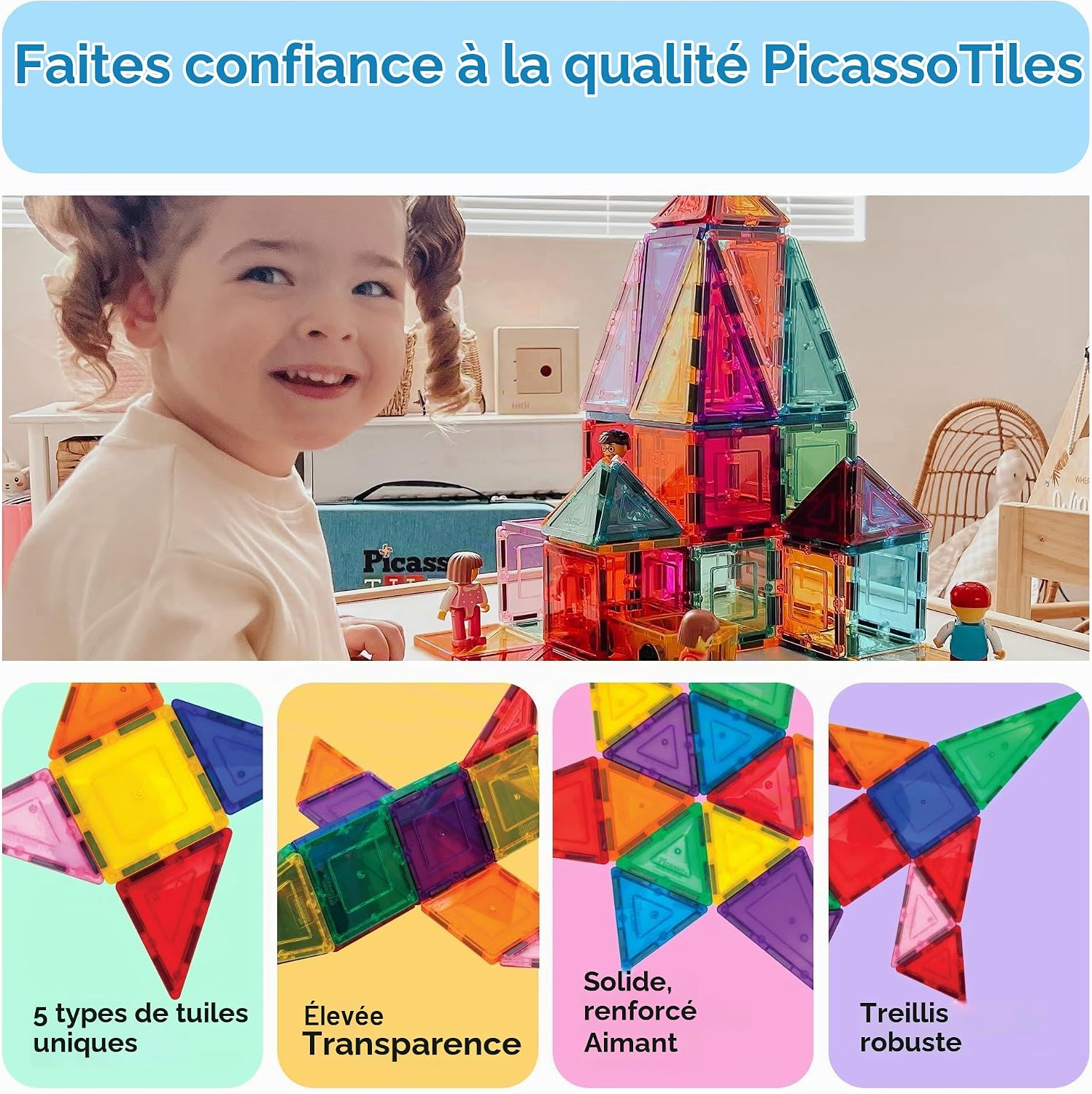 Detalle 2 de PicassoTiles PT60 magnetische bouwtegels, 60 stuks voor 3D-constructies