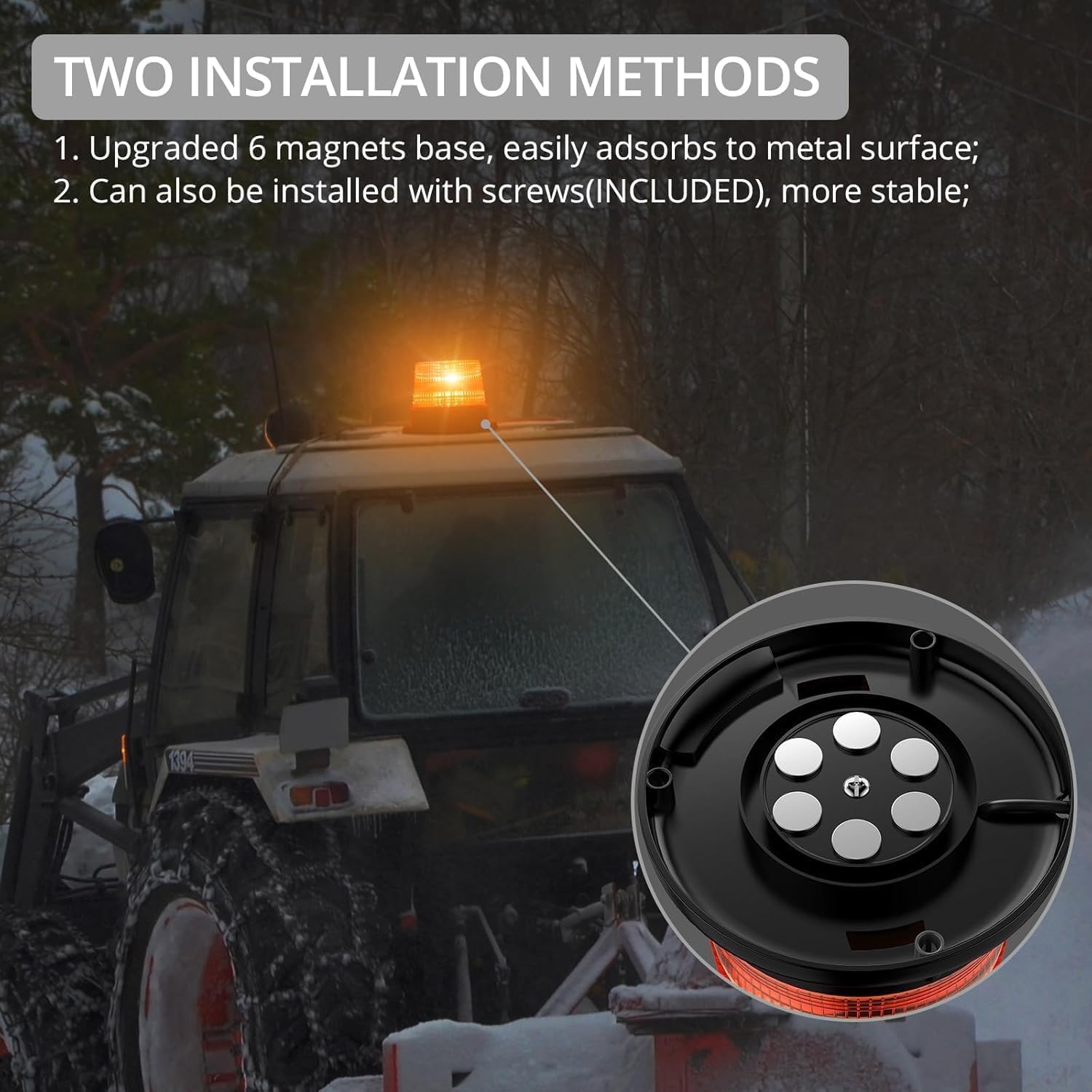 Detalle de Justech 12/24V 40W Amber LED Flashing Beacon with Magnetic Base, 7 Flash Modes (IP65)