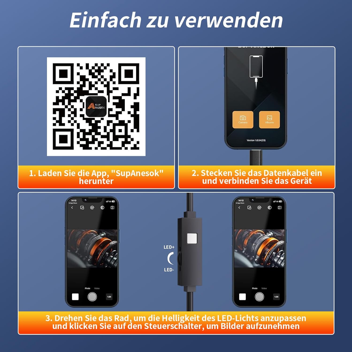 Detalle 1 de Endoskopkamera 1080P HD mit 5 m Kabel