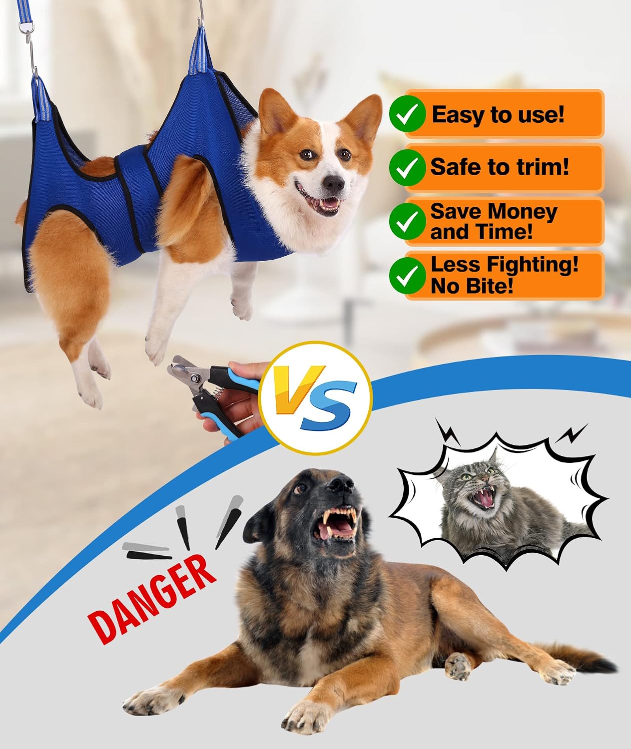 Detalle de Kkiimatt Dog Grooming Hammock: Practical in-home nail trimming for medium dogs and giant cats