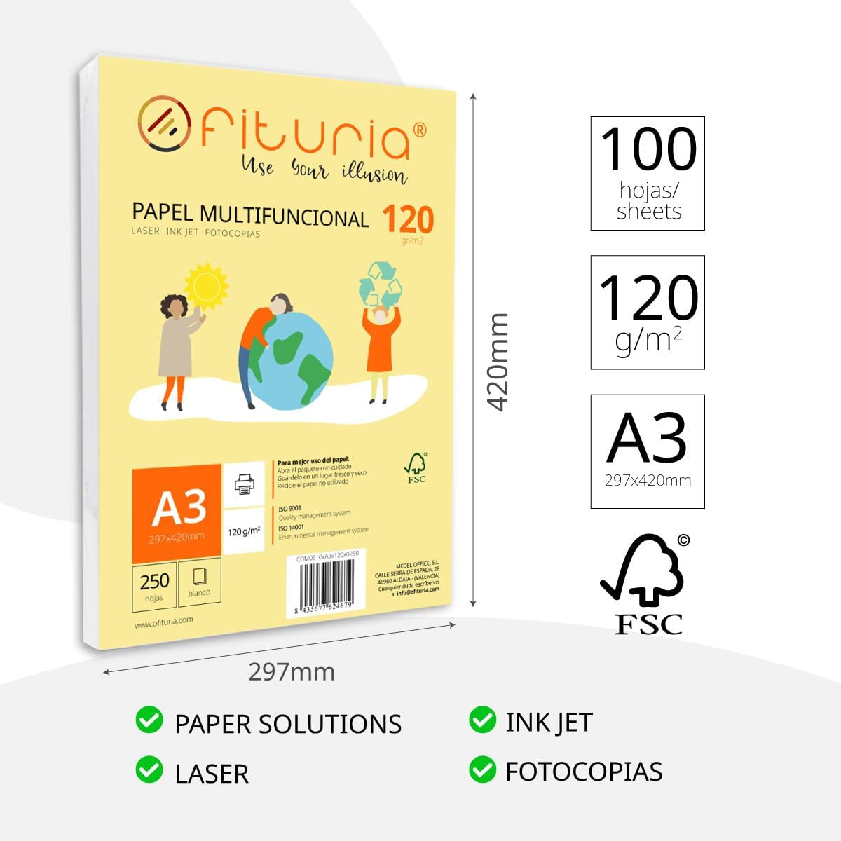 Thumbnail 1 de Risma di carta A3 120 g/m², 100 fogli bianchi – ideale per scuola e ufficio, Ofituria