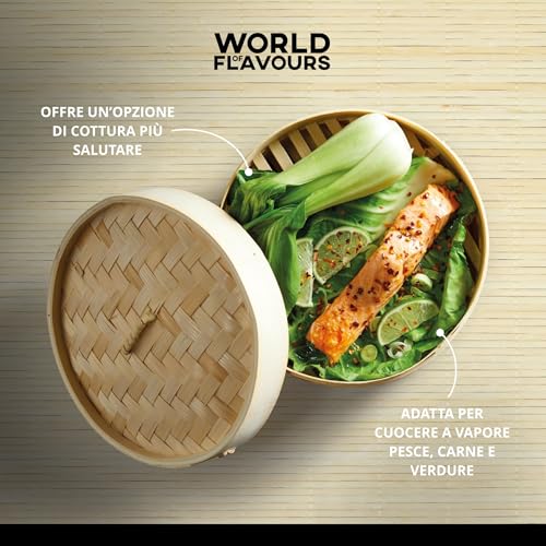 Detalle 2 de KitchenCraft World of Flavours Vaporiera in Bambù a 2 Piani, 20 cm – Beige
