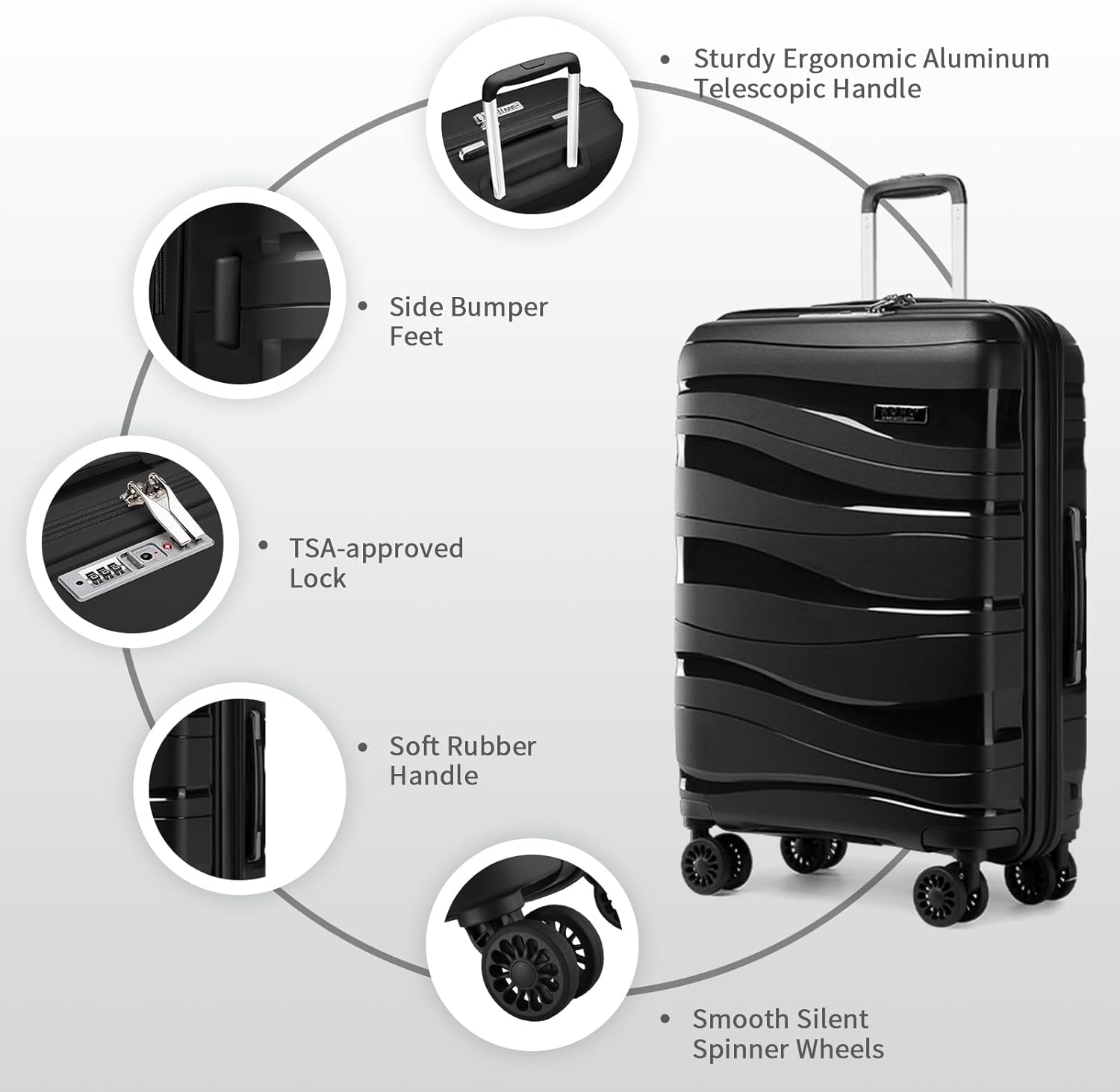 Detalle de Kono Large Check-in Luggage 28 inch – Lightweight Polypropylene Hard Shell with TSA Lock & Spinner Wheels