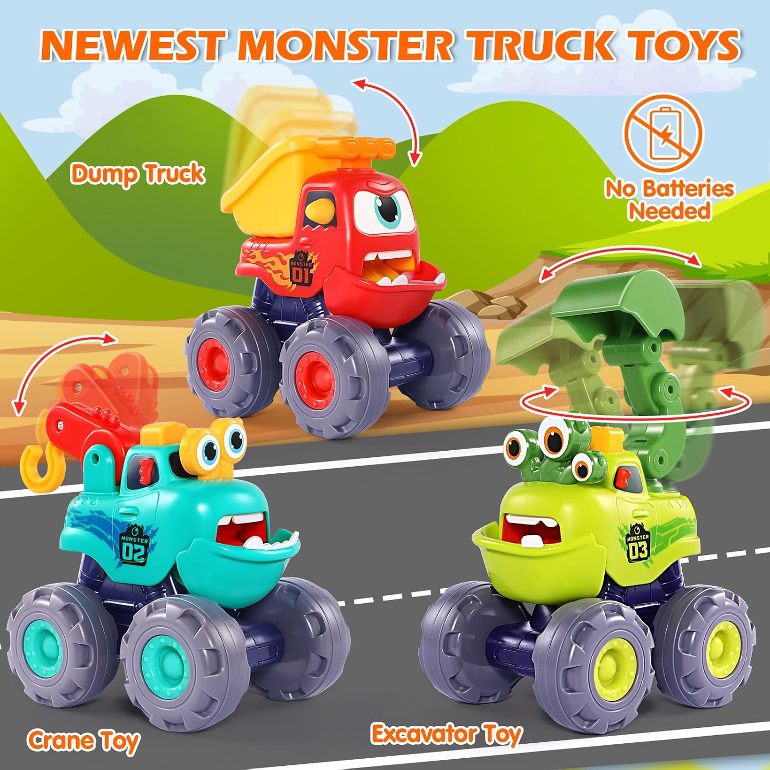 Detalle de OCATO Monster Truck Toys (Pull-Back Construction Vehicles) for Boys Ages 1–3