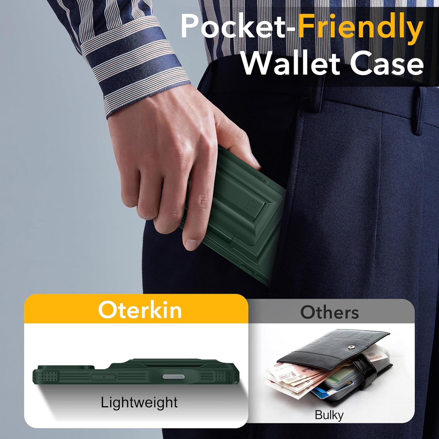 Detalle de Oterkin iPhone 17 Pro Max Wallet Case with Card Holder, Stand & RFID Blocking