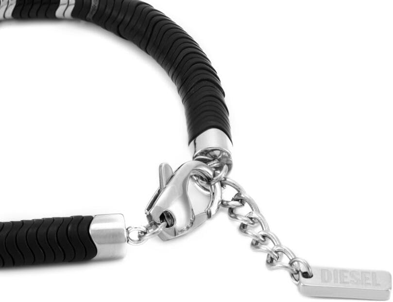 Detalle de Diesel Bracciale da uomo con perline semipreziose e chiusura a moschettone in acciaio inox, colore Argento