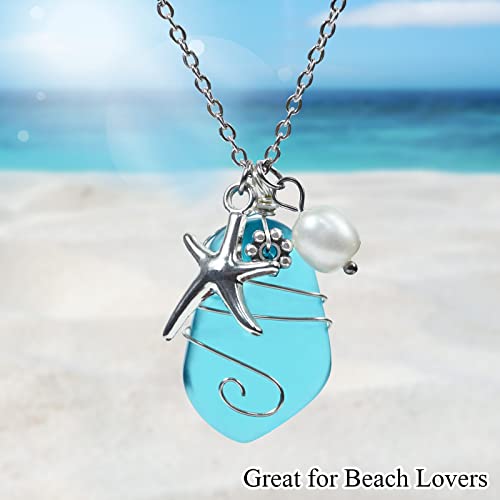 Thumbnail 4 de Teppdfann Sea Glass Necklace: Wire-Wrapped Beach Pendant with Starfish Charm & Freshwater Pearl