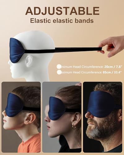 Detalle de Masque de Nuit Occultant en Soie 100% Pure d'Aosun – Bleu, bandeau réglable