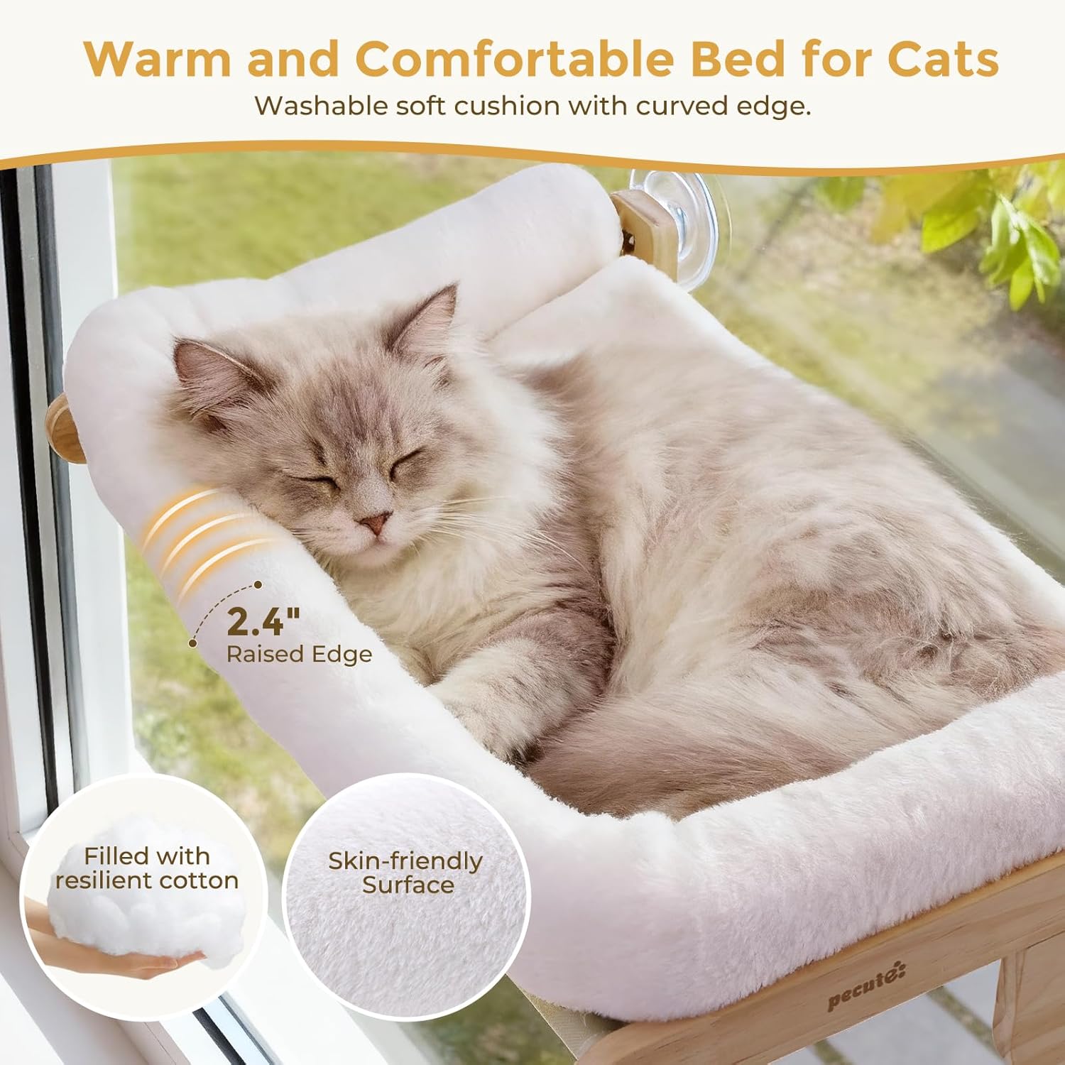 Thumbnail 5 de Hamac Chat Fenêtre Pliable Pecute – Observation des Oiseaux, XL 66×39×26 cm, blanc
