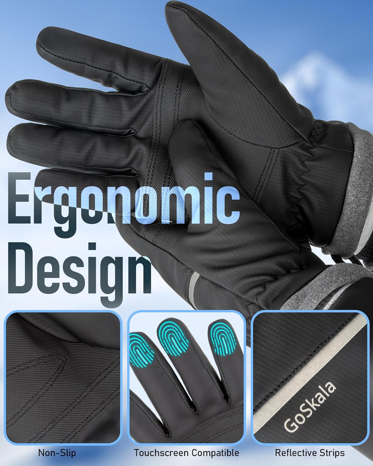 Thumbnail 2 de GoSkala Guantes Termicos Hombre Mujer, Guantes Moto Invierno, Guantes de Ciclismo a Prueba de Agua, Antideslizante Pantalla Táctil Guantes con Caliente Forro para Correr, Conducir, Senderismo, M