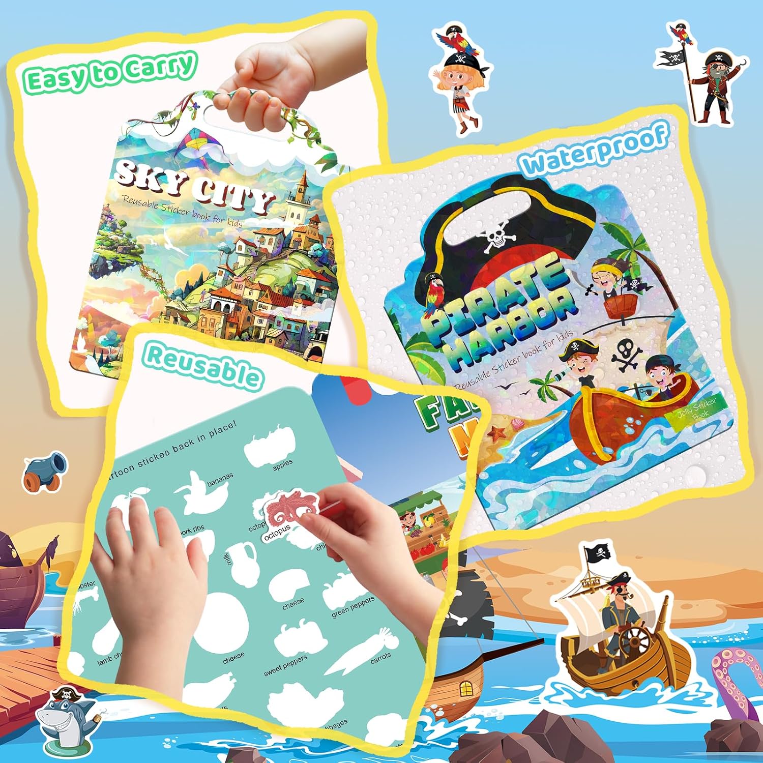 Detalle de GUYUCOM Adesivi per bambini dai 2 anni – 4 libretti riutilizzabili, portatili e impermeabili