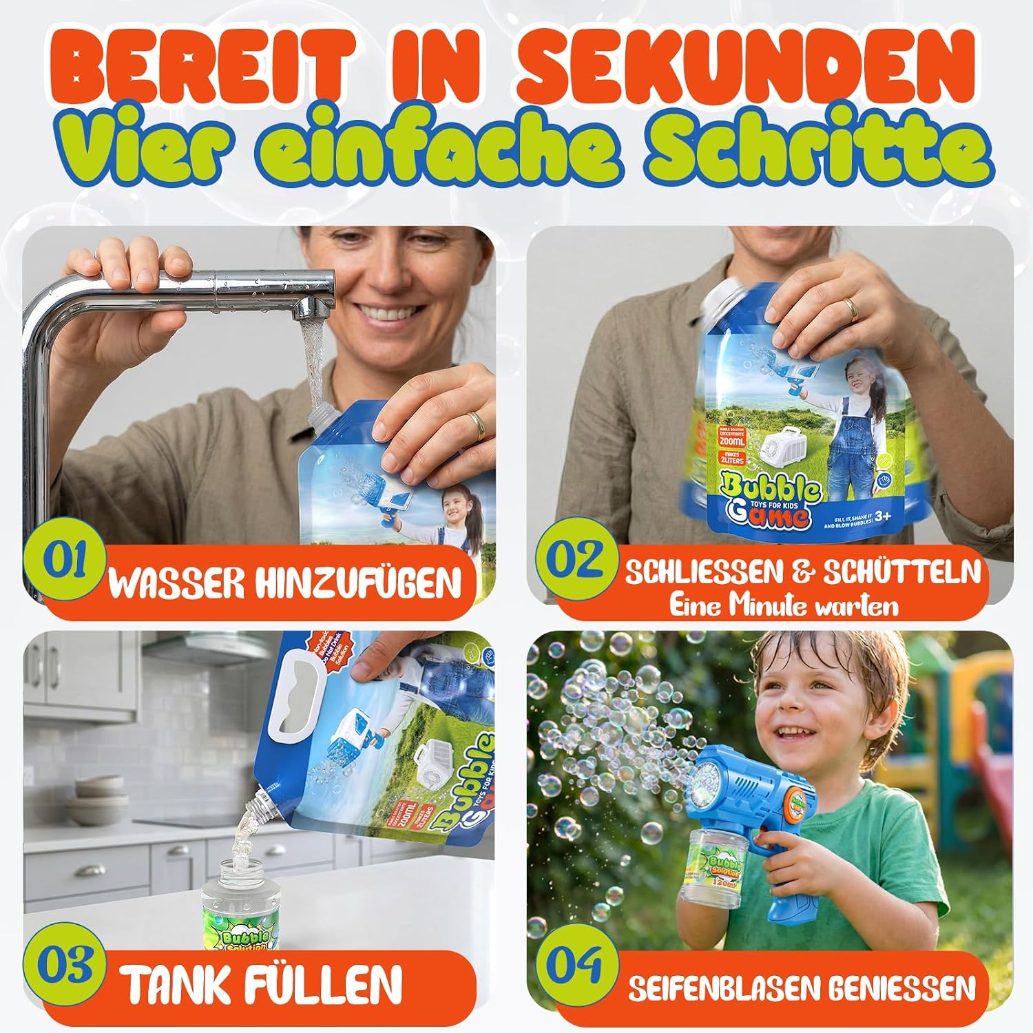 Detalle de Blubbel 2L Seifenblasenflüssigkeit – Nachfüllkonzentrat für Seifenblasenpistole und Bubble Machine