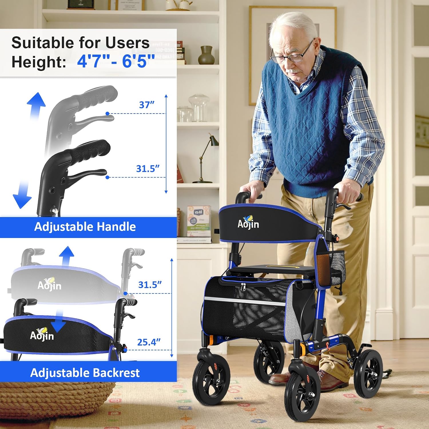 Thumbnail 2 de Walkers for Seniors Rollator Walker with Seat 350 lb 🚶