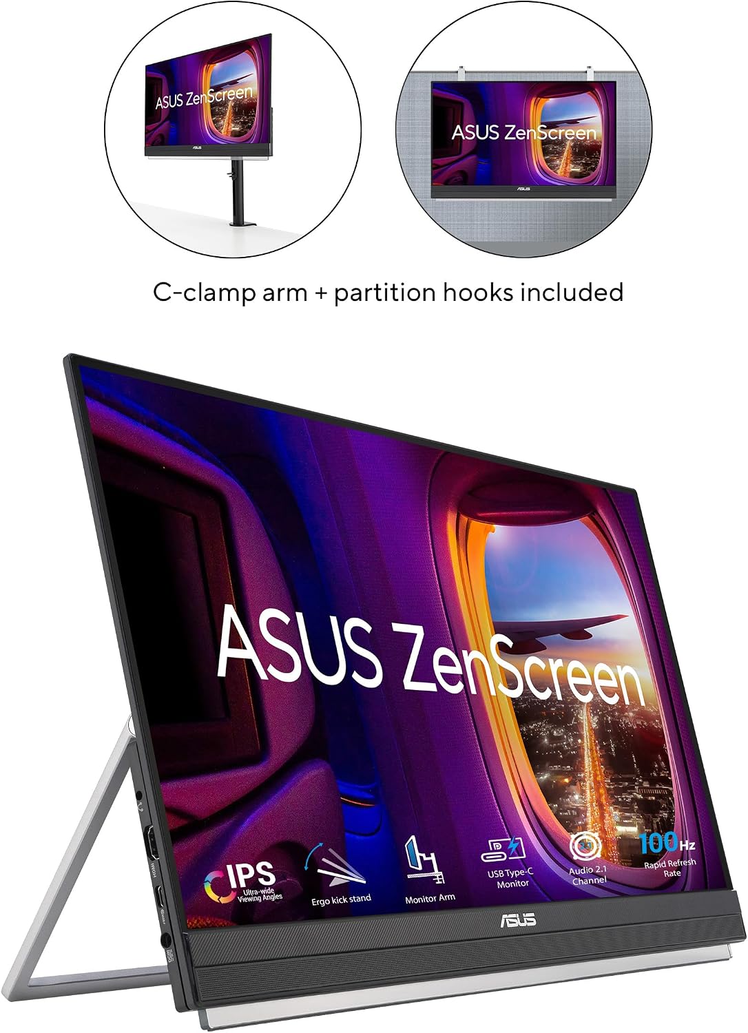 Detalle de ASUS ZenScreen MB229CF Portable Monitor – 22-inch Full HD IPS with USB-C PD, built-in speakers & flexible mounting