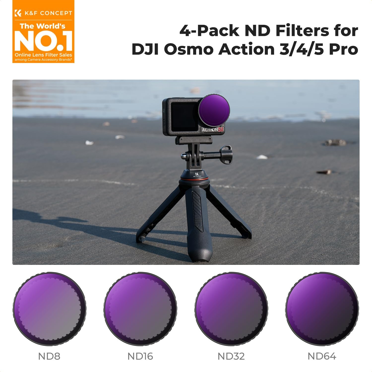 Detalle de K&F Concept Snap-on ND8/ND16/ND32/ND64 Filter Set for DJI Osmo Action 5 PRO / Osmo Action 4/3