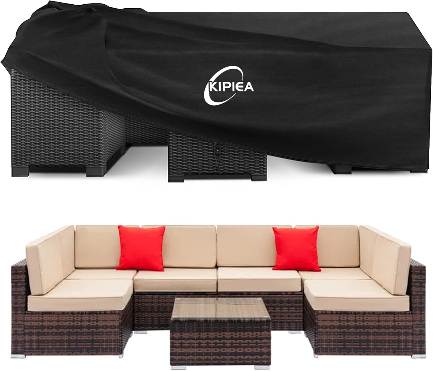 Detalle de Kipiea 98"L x 83"W x 36"H Patio Furniture Cover, 600D Waterproof Oxford
