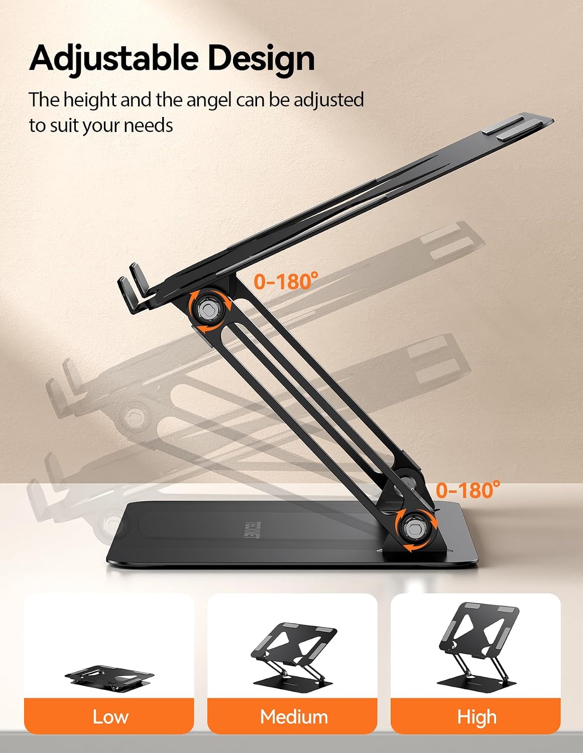 Detalle de TECKNET Laptop Stand for Desk: Adjustable Ergonomic Riser for 11–17.3 Inch Laptops