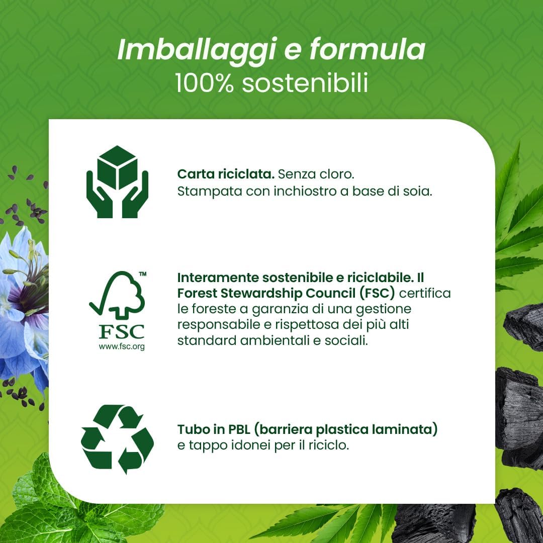 Detalle 2 de Himalaya Cosmos Natural Botanique Dentifricio Sbiancante Antiplacca con Attivi Bio, Carbone + Olio di Semi Neri – 75 ml