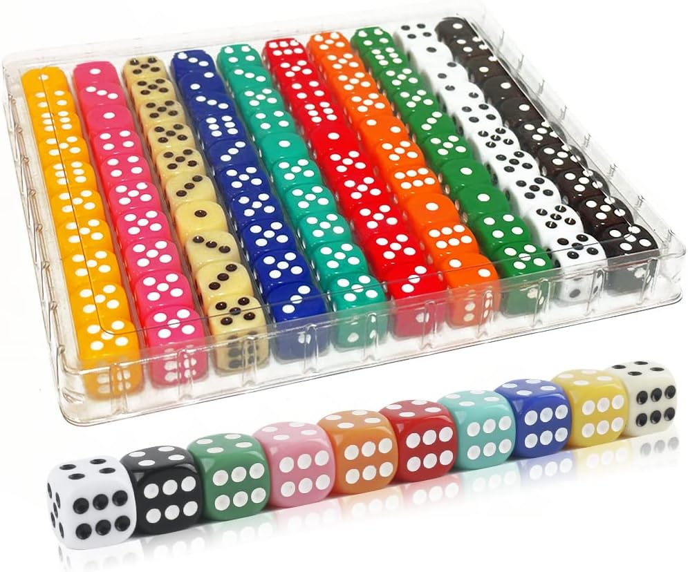 SLSESIN 100 Pieces 16MM Dice Set with Colorful D6 and Portable Box