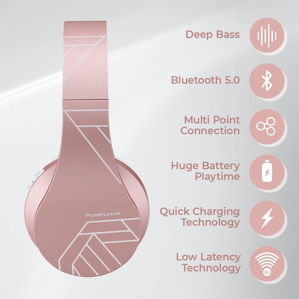 Detalle 2 de PowerLocus Bluetooth Headphones Over Ear with Microphone and FM Radio