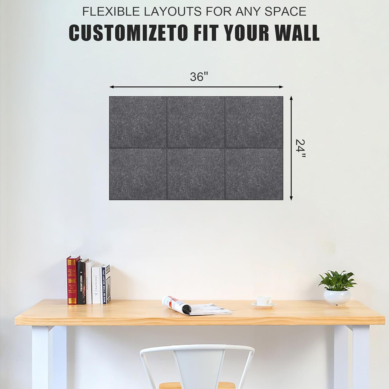 Thumbnail 5 de Cork Board Alternative felt wall pin board tiles, 90 x 60 cm (6 pack) – dark gray, with 20 pushpins