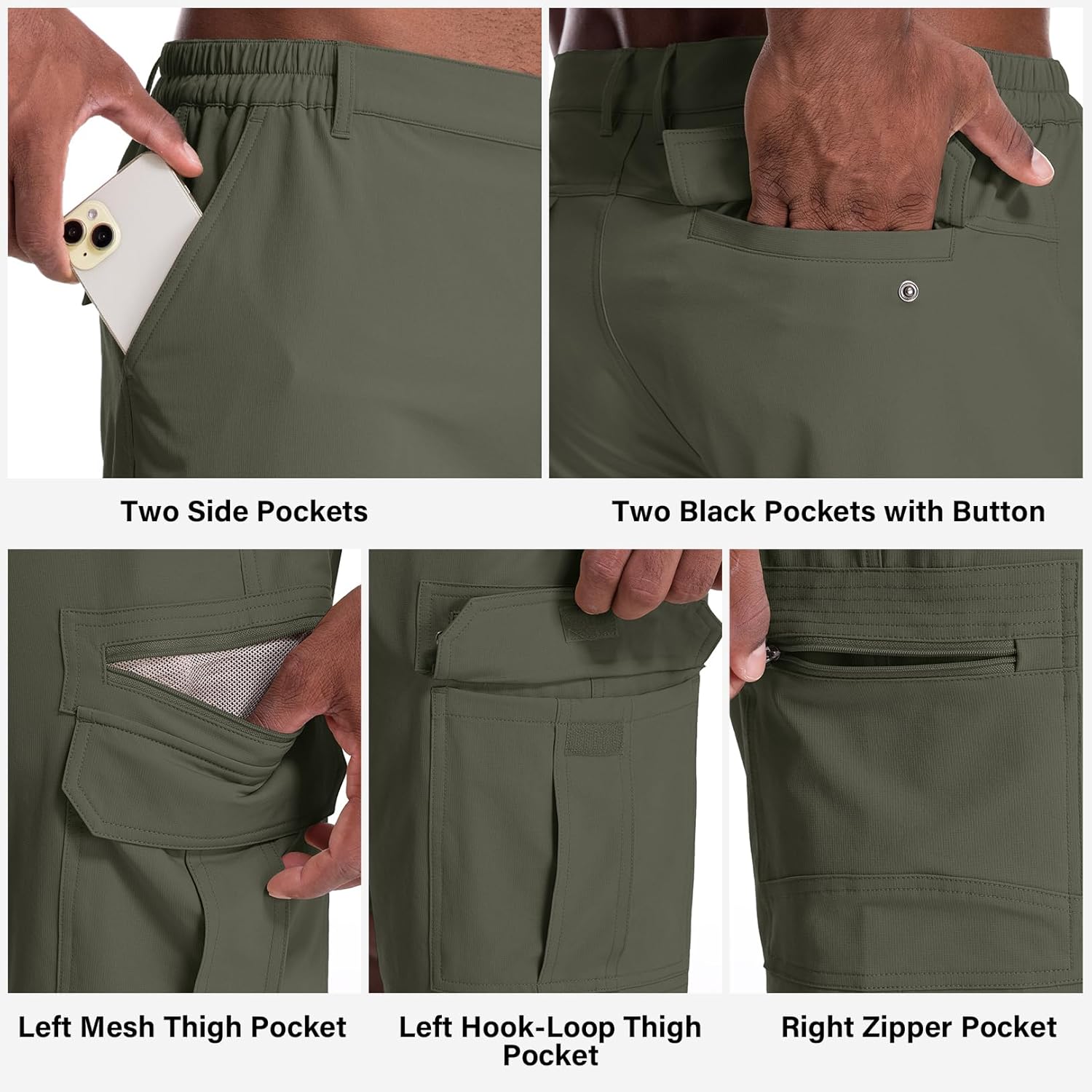 Thumbnail 3 de Jessie Kidden Mens Outdoor Casual Expandable Waist Lightweight Water Resistant Quick Dry Fishing & Hiking Shorts