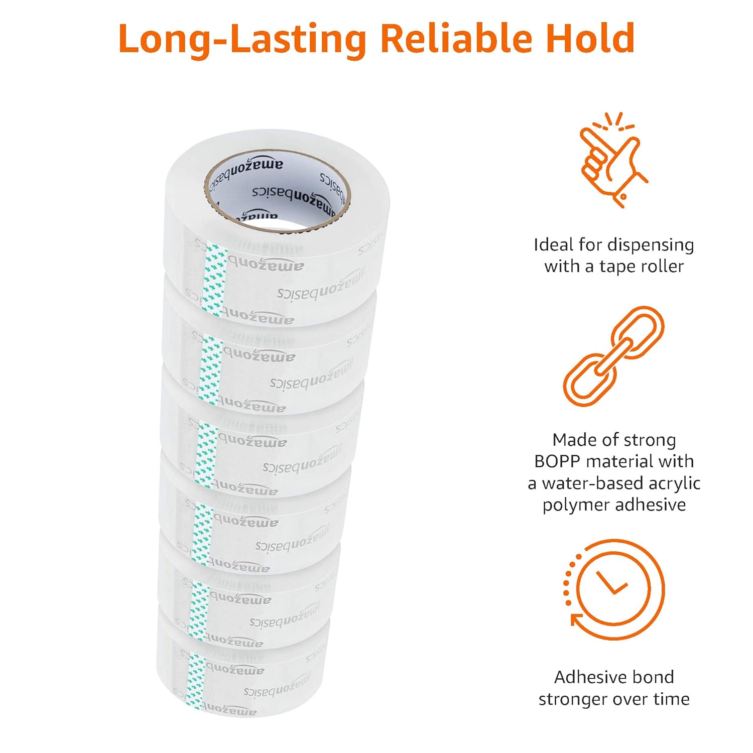Detalle 2 de Amazon Basics Moving and Storage Packing Tape (6-Pack) – 4.7 cm x 99.6 m, Crystal Clear