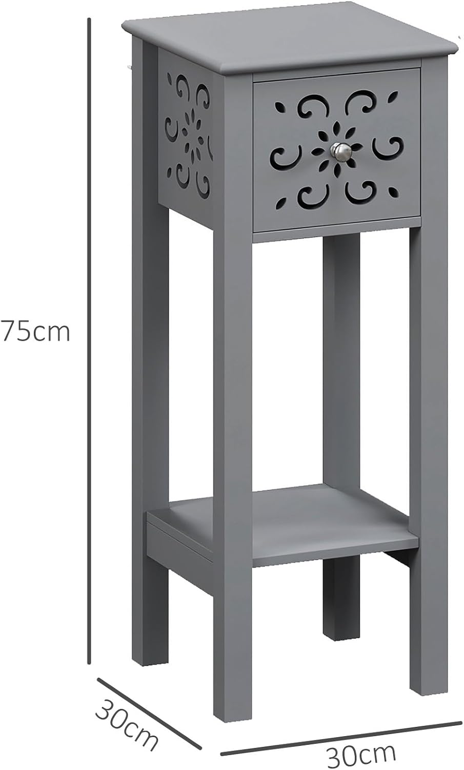 Detalle de HOMCOM 83B-178V80GY Side Table Set of 2, Grey, Floral Cut-Out, Drawer & Shelf