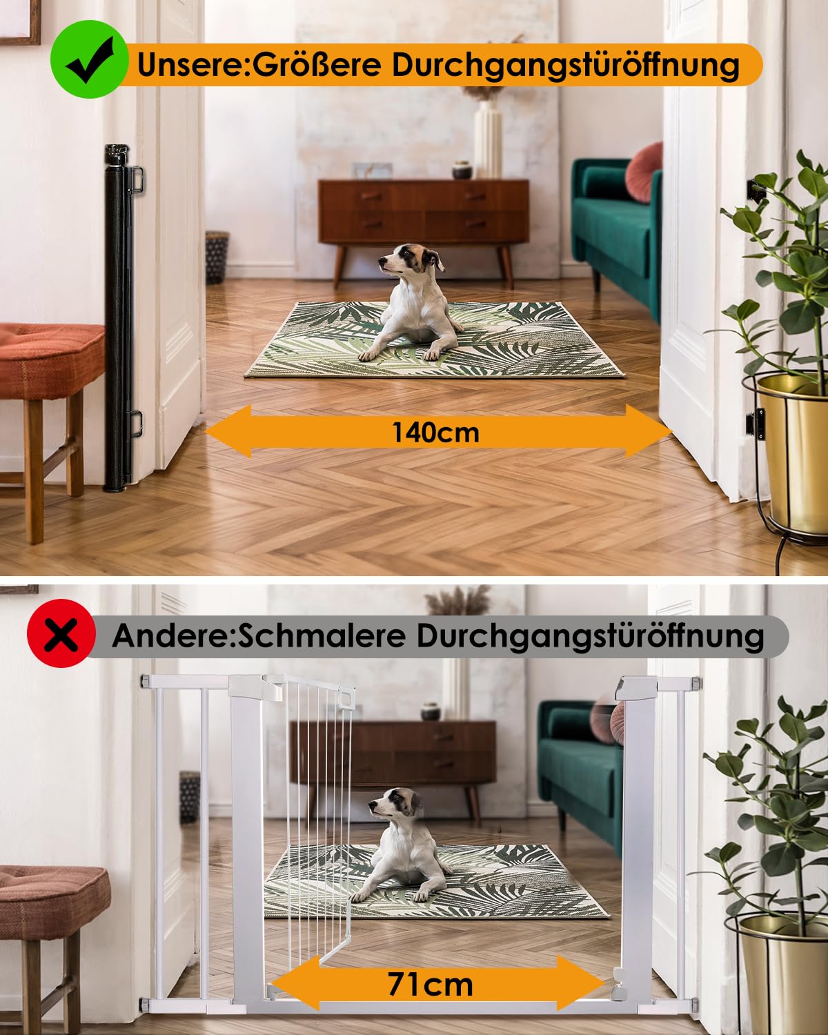 Thumbnail 3 de derimkcoa Treppenschutzgitter ausziehbar mit Türschutz-Rollmechanik (bis 140 cm), Schwarz