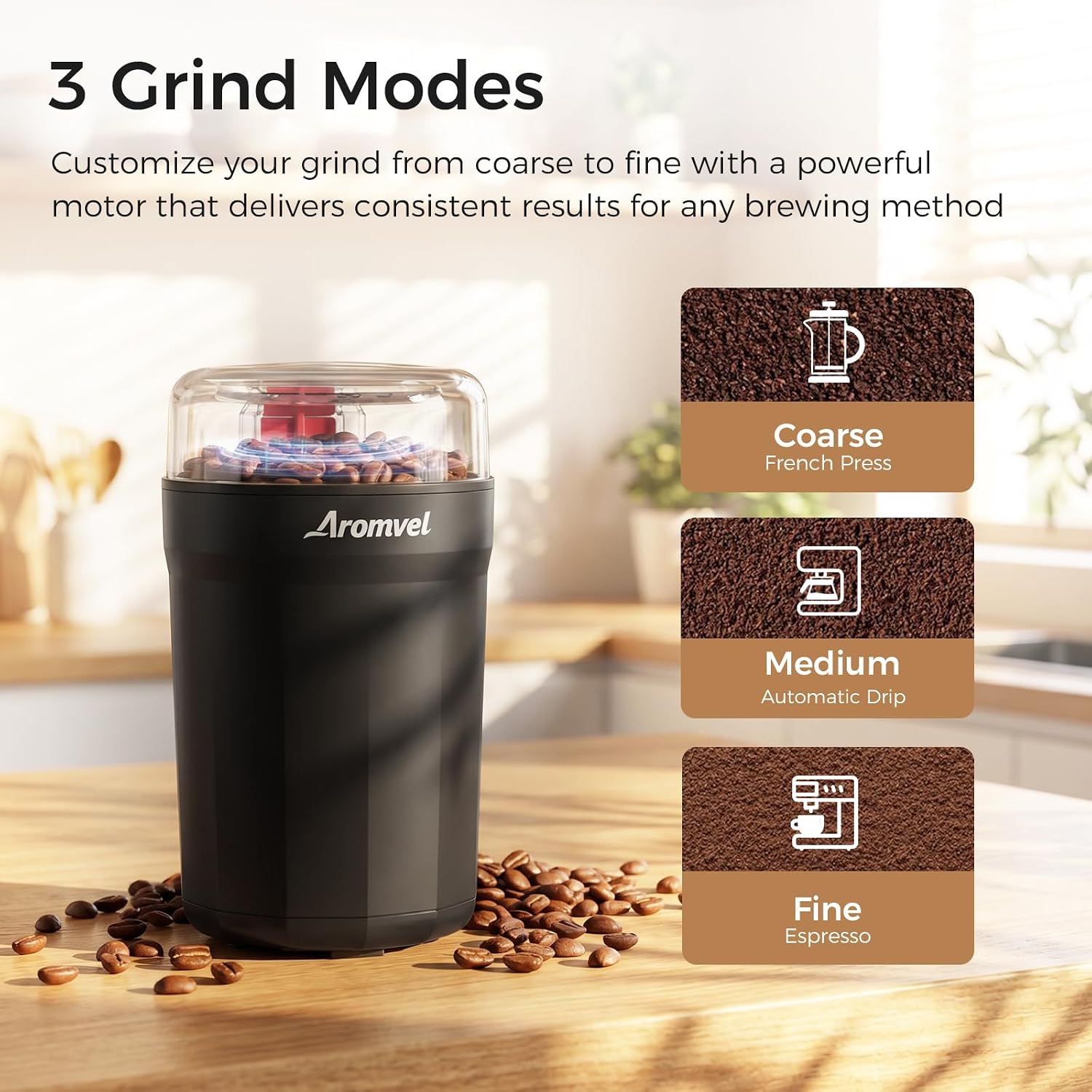 Detalle de Aromvel CG3501-V1 Electric Coffee Grinder with Stainless Steel Blades