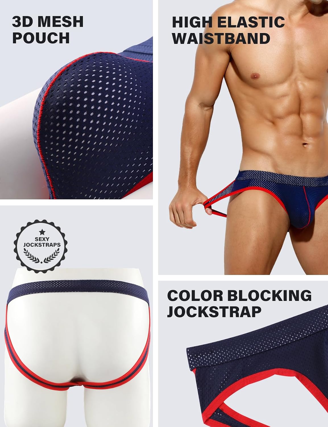 Detalle de Casey Kevin men’s athletic jockstrap with 3D pouch and breathable mesh support