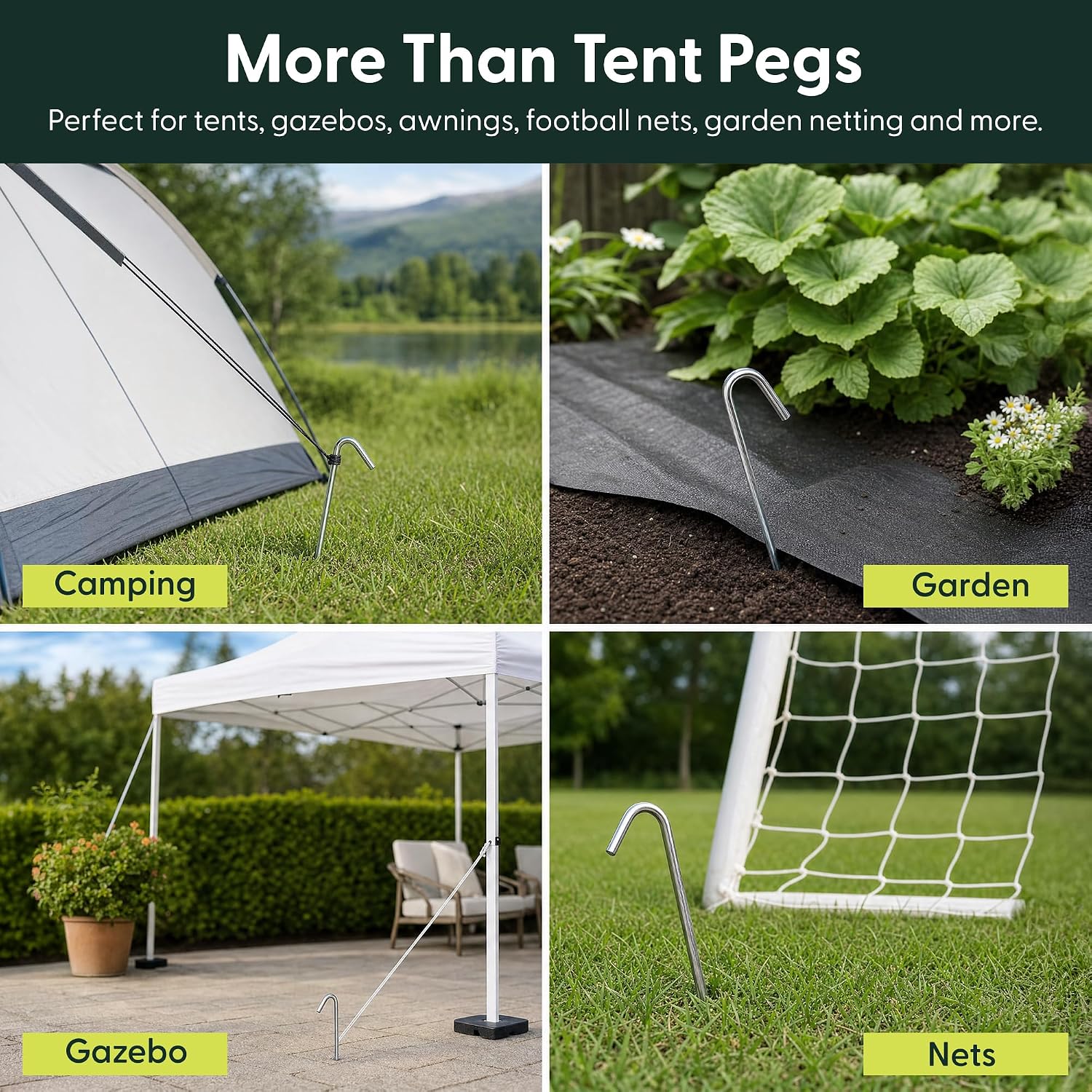 Detalle 1 de KEPLIN Steel Alloy Tent Pegs (50 Pack) – 9 inch galvanised ground pegs for camping, gazebos and netting