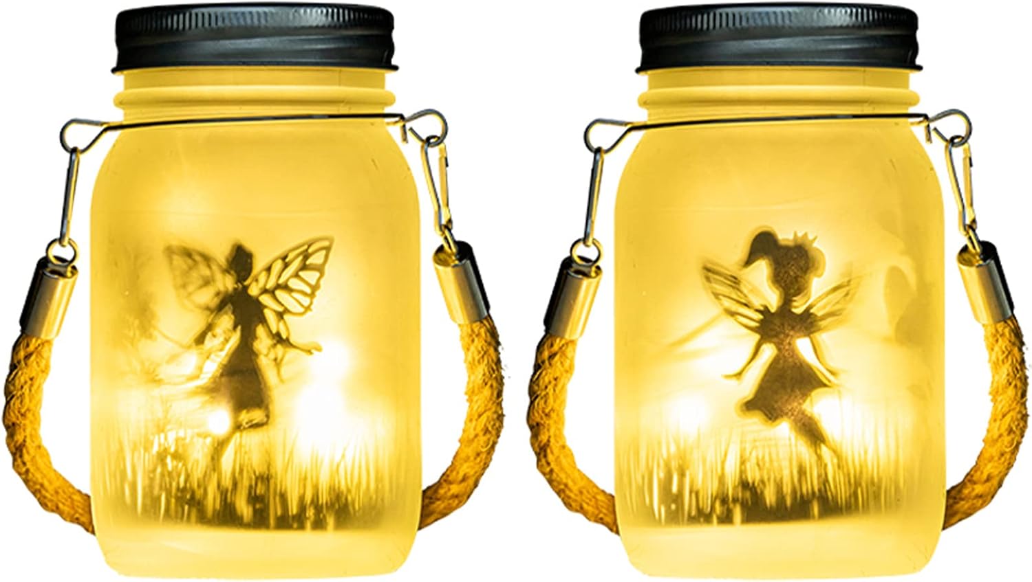 Thumbnail 2 de BXROIU 2 Pack Solar Jar Lights with Hanging Fairy Lantern Strings (Warm White)