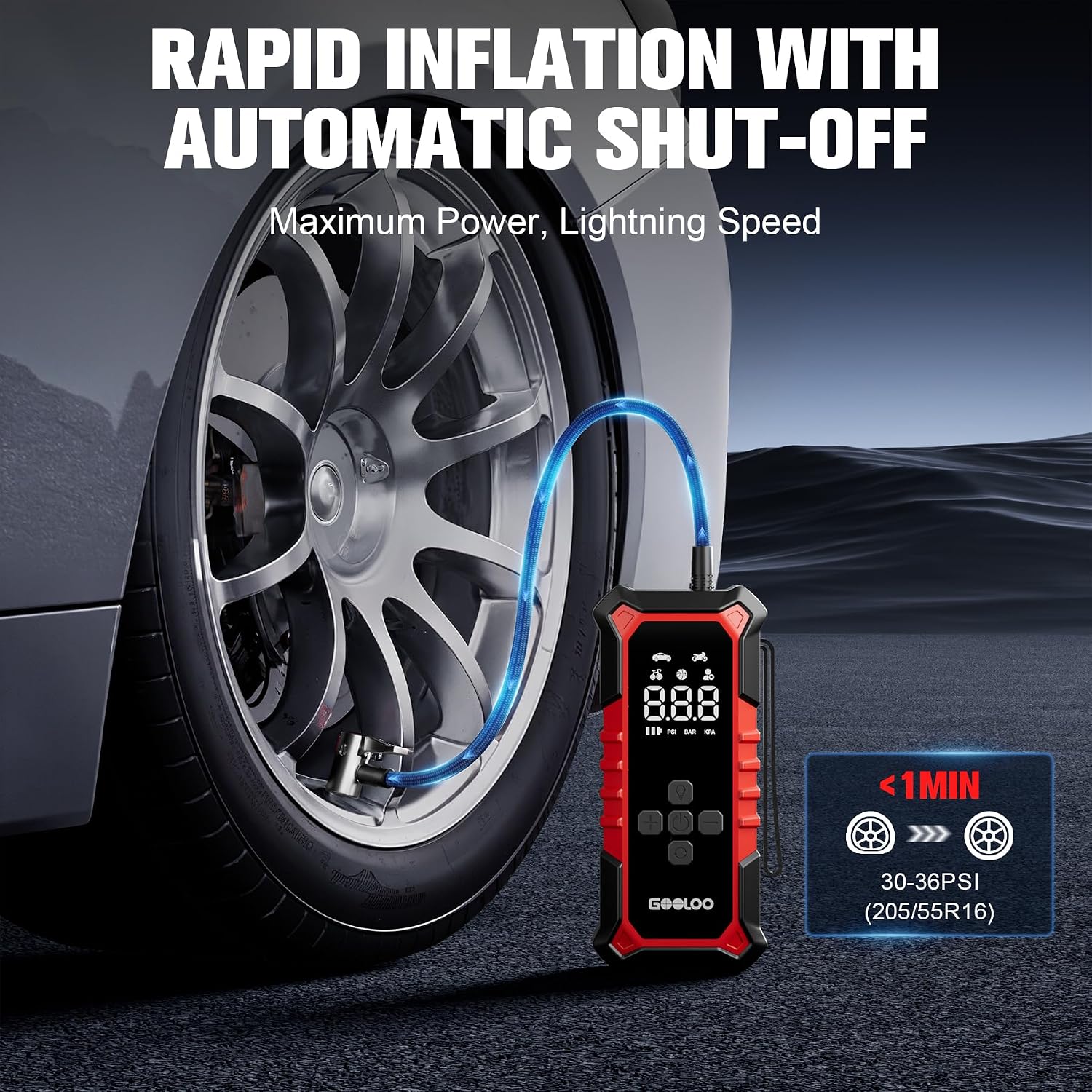 Detalle 2 de GOOLOO A6 Gear Portable Tire Inflator 160 PSI