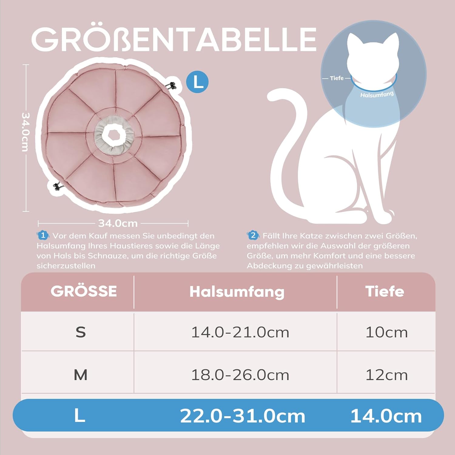 Thumbnail 5 de Supet verstellbare Genesungshalskrause für Katzen – weich, wasserdicht und mit Blumenmuster (Rosa, L)