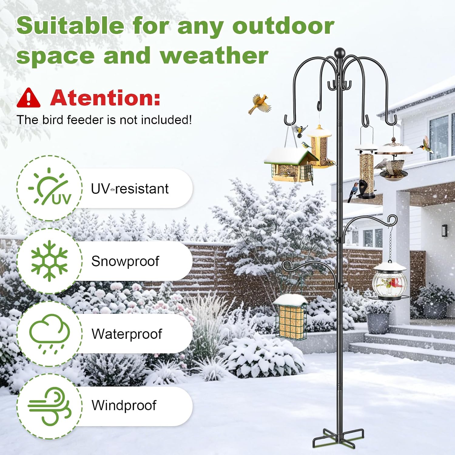Thumbnail 5 de Bird Feeders Hanging Station: 224cm Adjustable Pole with 6 Hooks for Outdoors