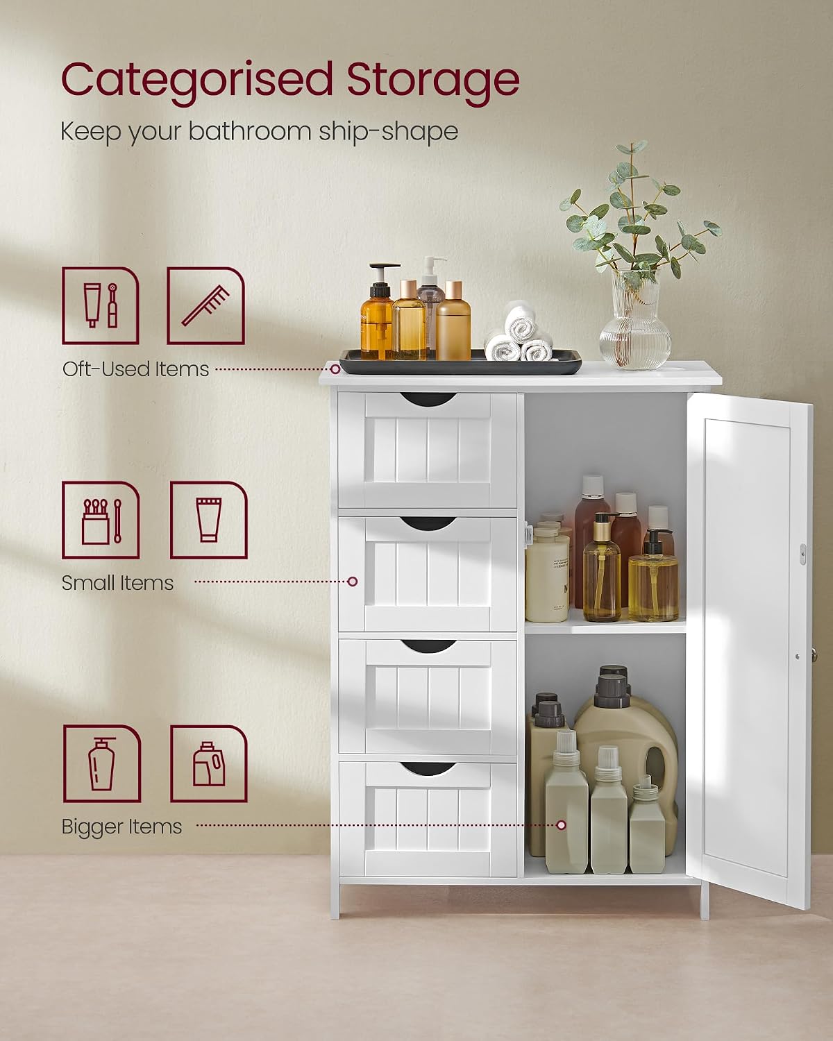 Detalle 2 de VASAGLE LHC042W01 Bathroom Storage Cabinet, Cloud White, 4 Drawers