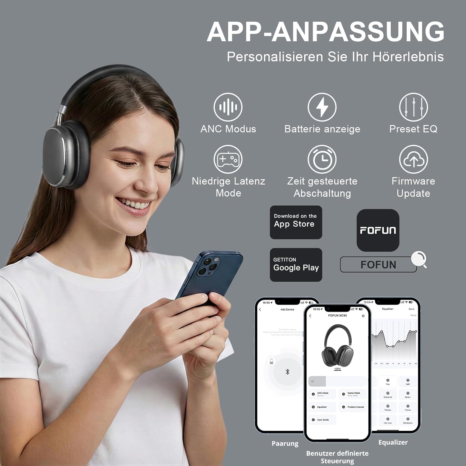 Detalle de FOFUN NC95 ANC headphones, 120H playtime