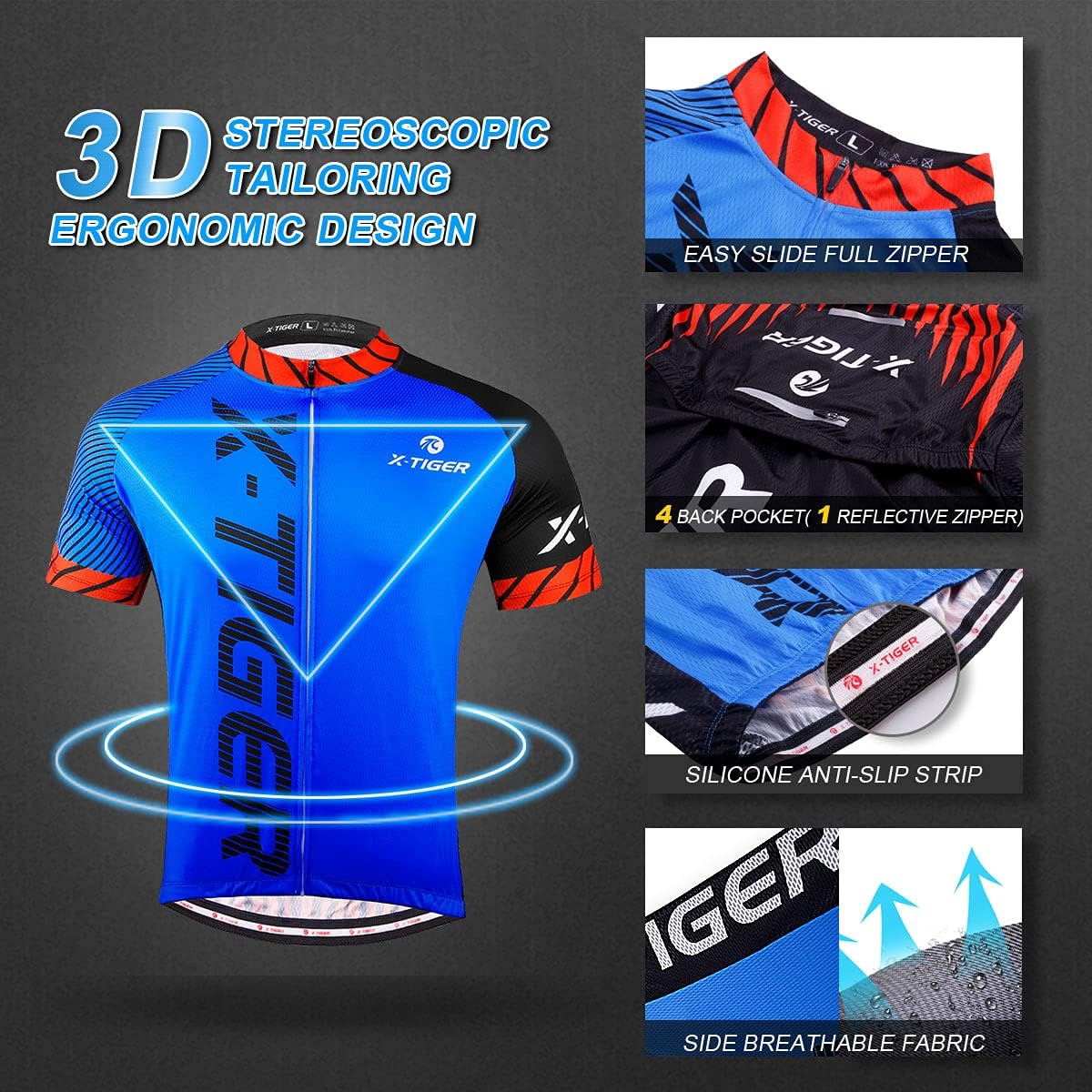 Thumbnail 2 de X-TIGER Ciclismo Uomo 5D Gel Salopette: pantaloncini imbottiti con cuore in gel 5D