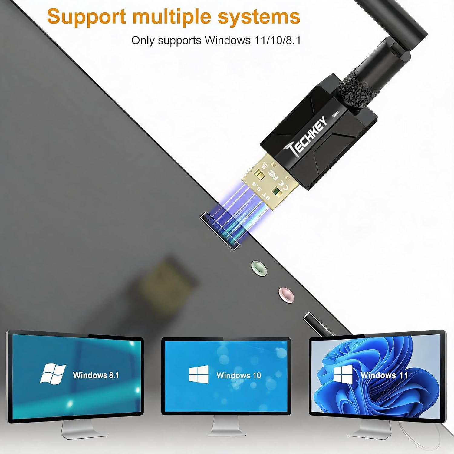 Thumbnail 6 de Techkey Long Range USB Bluetooth 5.3 Adapter (Class 1, up to 328ft) for Desktop PC