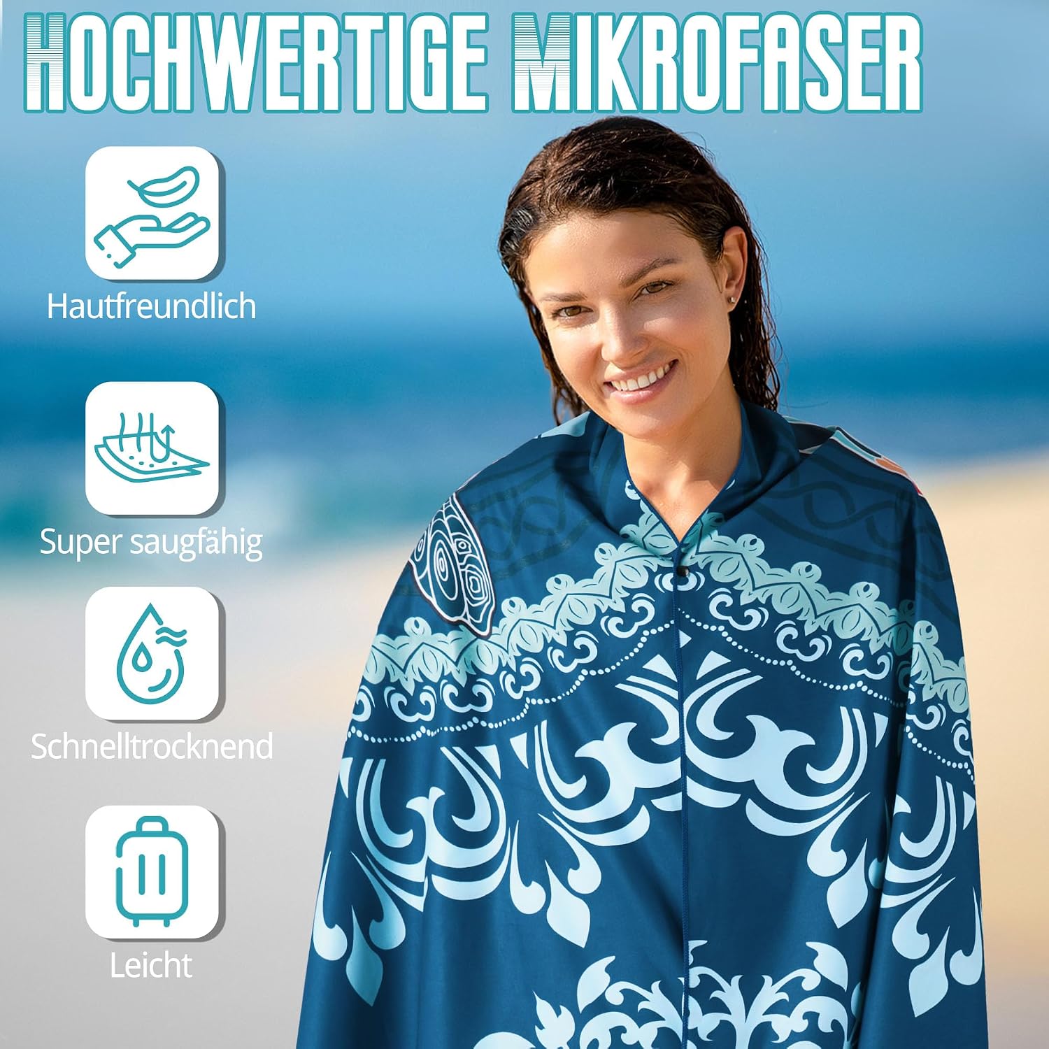 Detalle 2 de Aonext C-0083-01 strandhanddoek, 100 x 200 cm microvezel, zandwerend