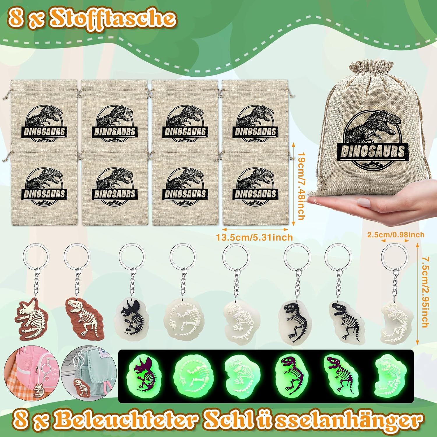 Thumbnail 4 de FEMBW Dino Party Mitgebsel-Set für Kindergeburtstag – Dino-Eier, 3D-Sticker, Leuchtende Schlüsselanhänger und mehr