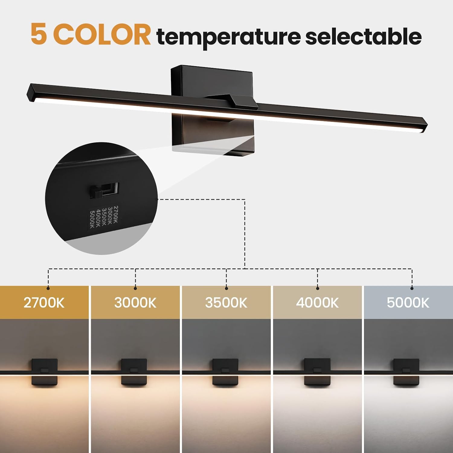Detalle 2 de CCYCOL 8096WL-24 24-Inch LED Bathroom Vanity Light, Dimmable, 5CCT