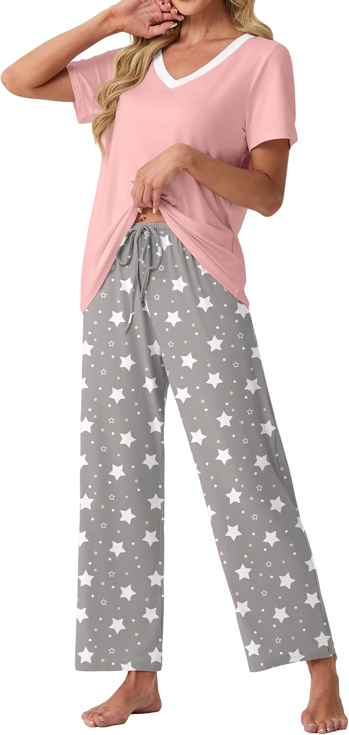 Detalle 2 de VINTATRE Womens Pajama Sets Two-Piece Pyjama Set, Short Sleeves & Pockets, XS-4XL