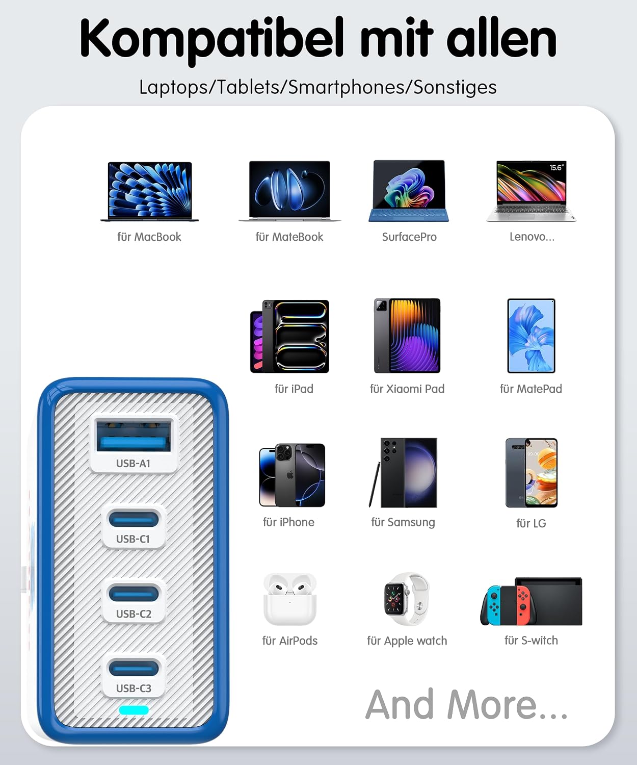 Thumbnail 6 de HARIBO 100W USB-C Ladegerät 4-Port Netzteil (3× USB-C + 1× USB-A) mit PD/PPS, Blau